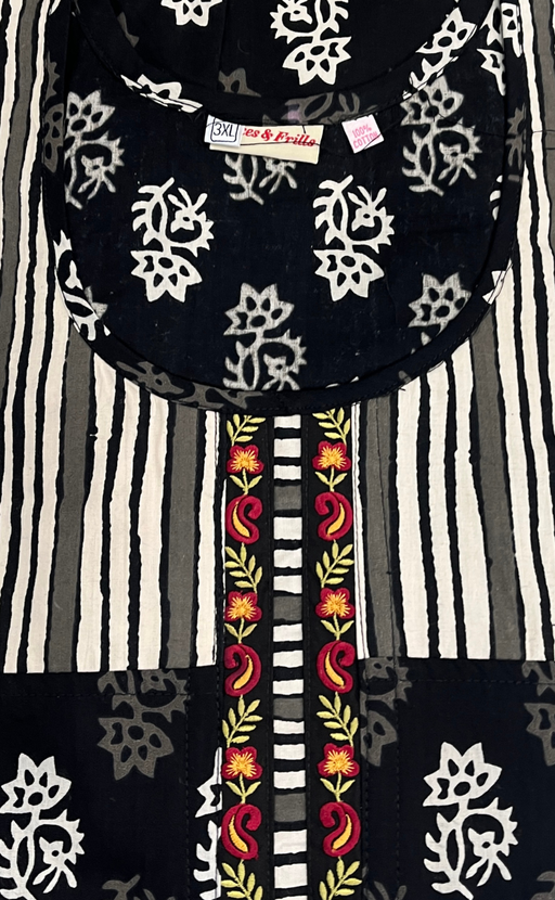 Black Floral Pure Cotton Nighty. Pure Durable Cotton | Laces and Frills - Laces and Frills