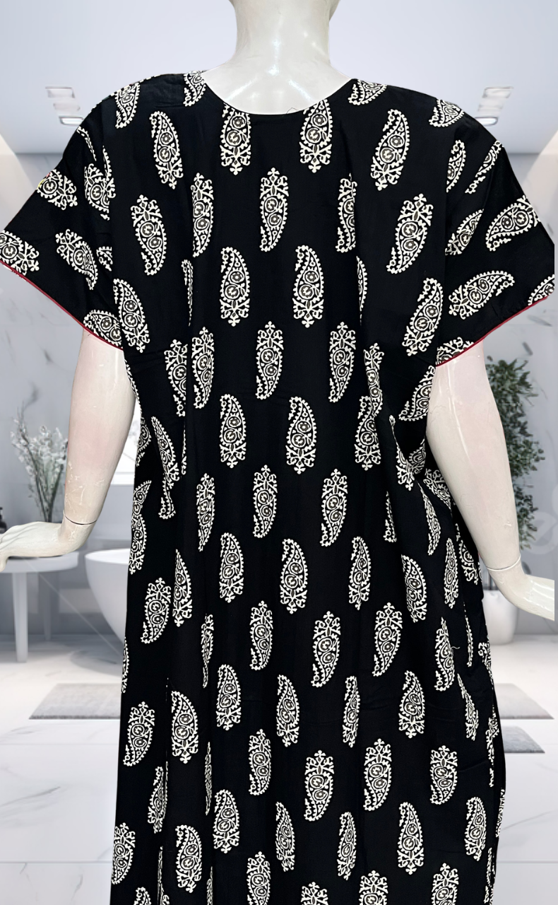 Black Paisley Print Pure Cotton Nighty. Pure Durable Cotton | Laces and Frills