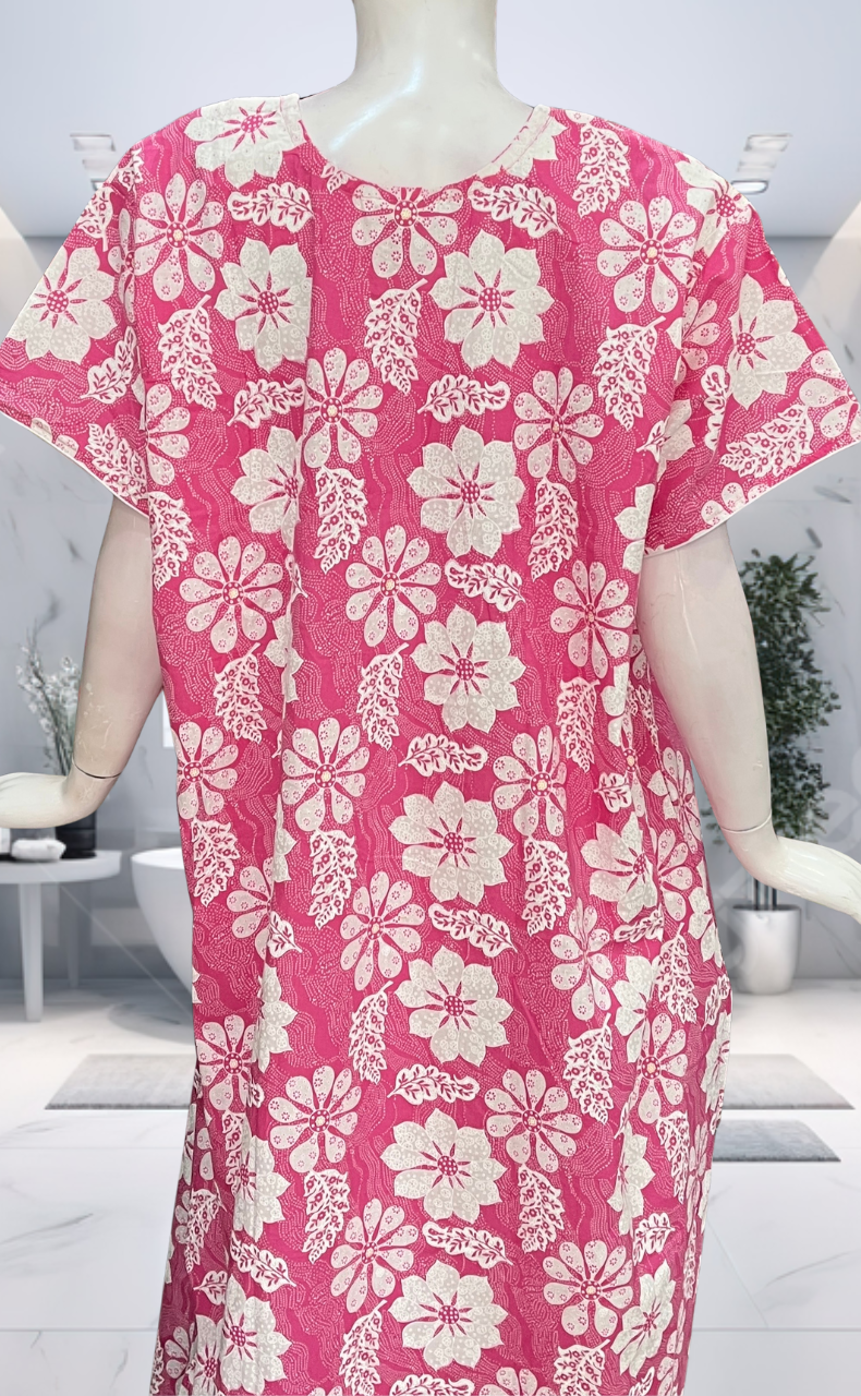 Pink Floral Pure Cotton Nighty. Pure Durable Cotton | Laces and Frills