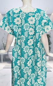 Sea Green Floral Pure Cotton Nighty. Pure Durable Cotton | Laces and Frills - Laces and Frills