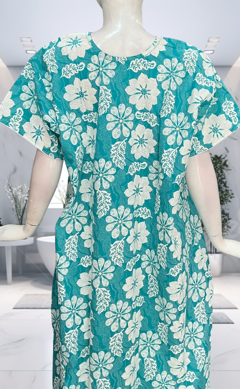 Sea Green Floral Pure Cotton Nighty. Pure Durable Cotton | Laces and Frills - Laces and Frills