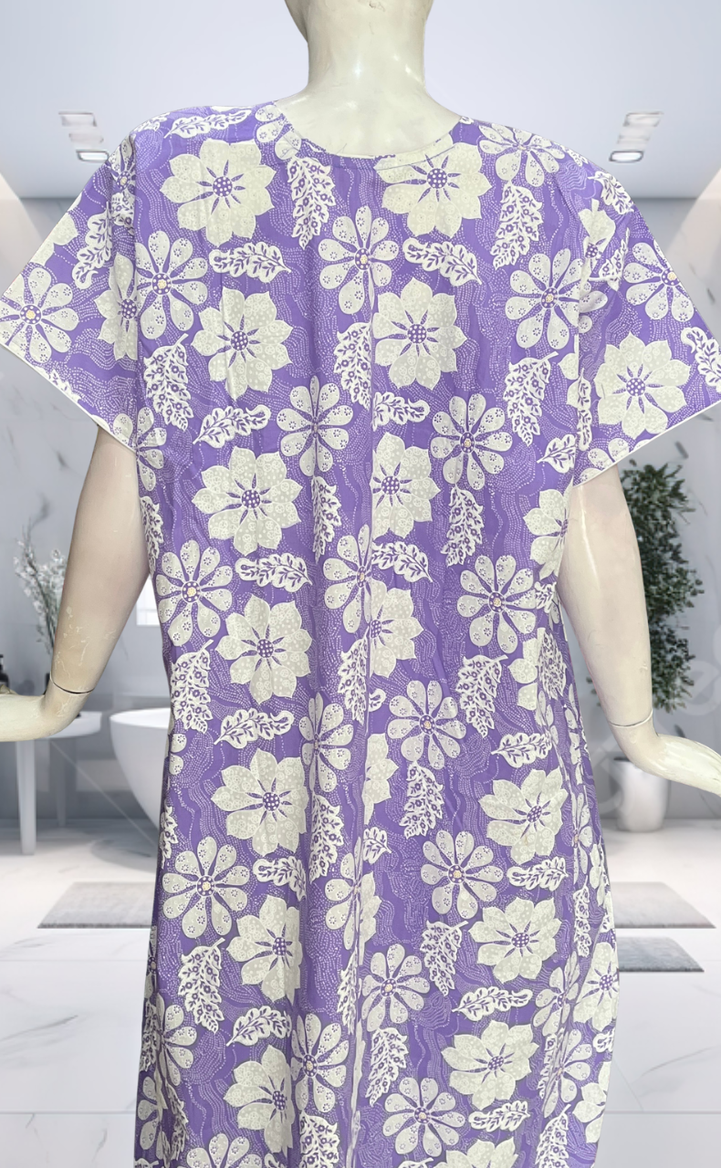Lavender Floral Pure Cotton Nighty. Pure Durable Cotton | Laces and Frills