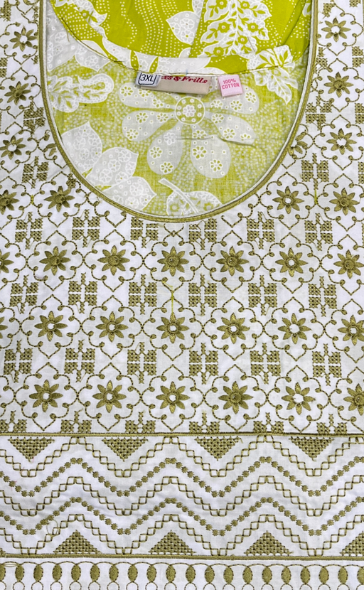 Lime Green Floral Pure Cotton Nighty. Pure Durable Cotton | Laces and Frills - Laces and Frills