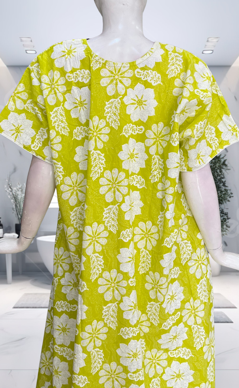Lime Green Floral Pure Cotton Nighty. Pure Durable Cotton | Laces and Frills