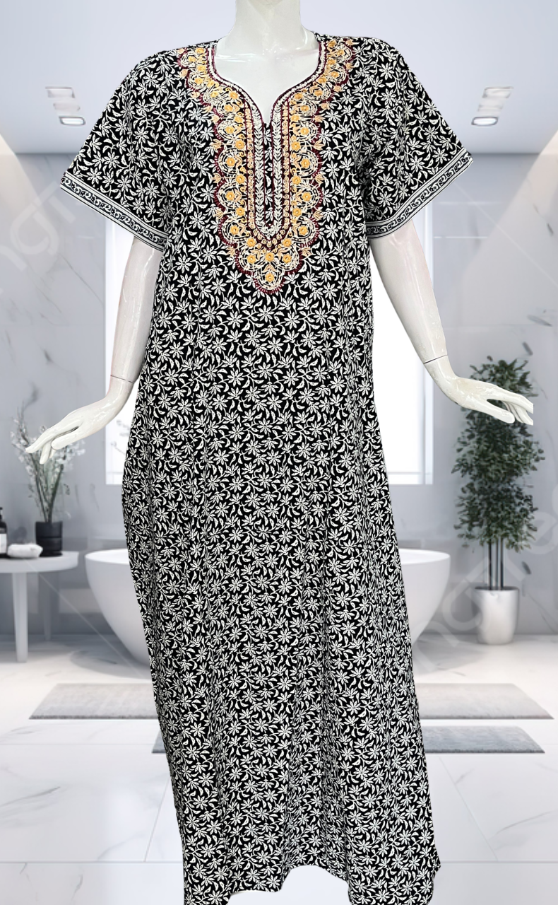 Black Flora Pure Cotton Nighty. Pure Durable Cotton | Laces and Frills
