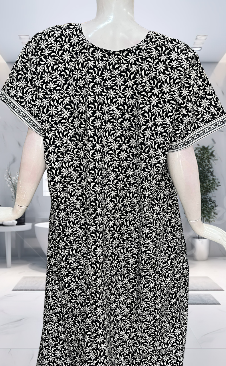 Black Flora Pure Cotton Nighty. Pure Durable Cotton | Laces and Frills
