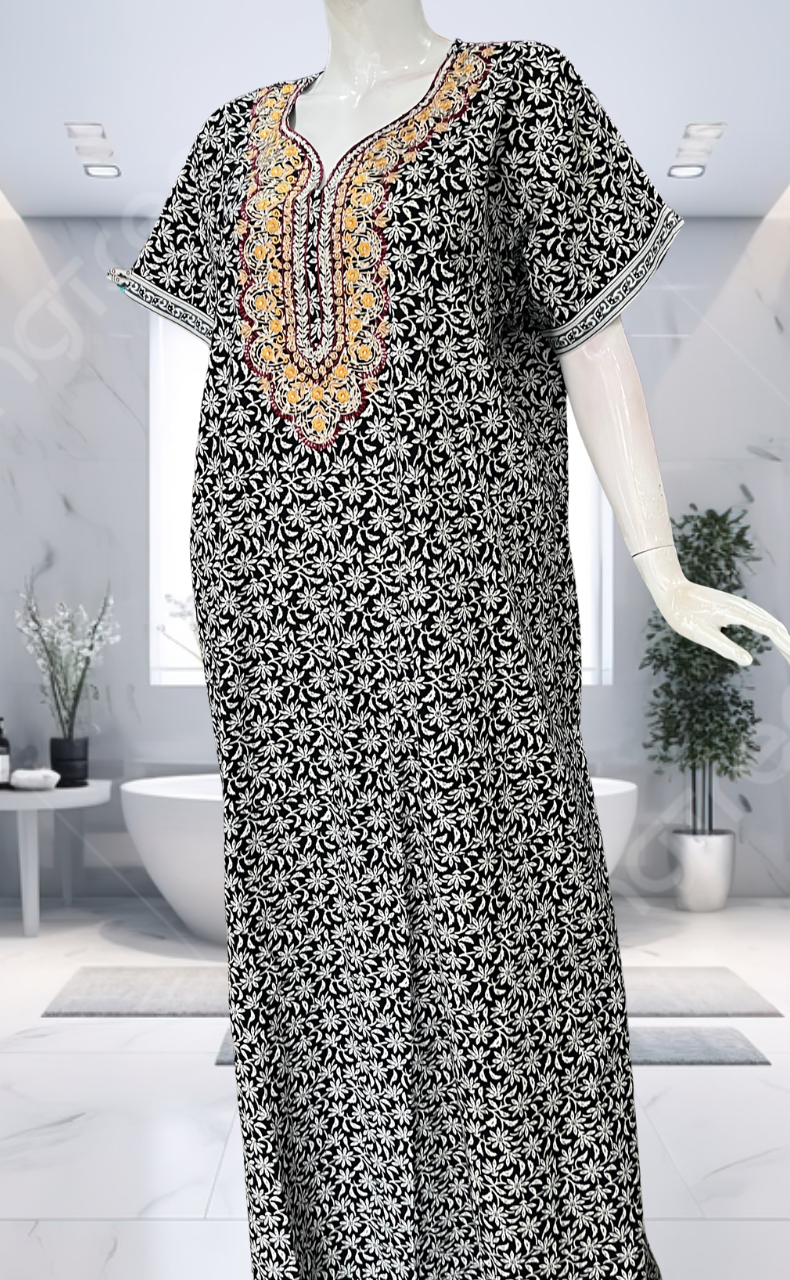 Black Flora Pure Cotton Nighty. Pure Durable Cotton | Laces and Frills