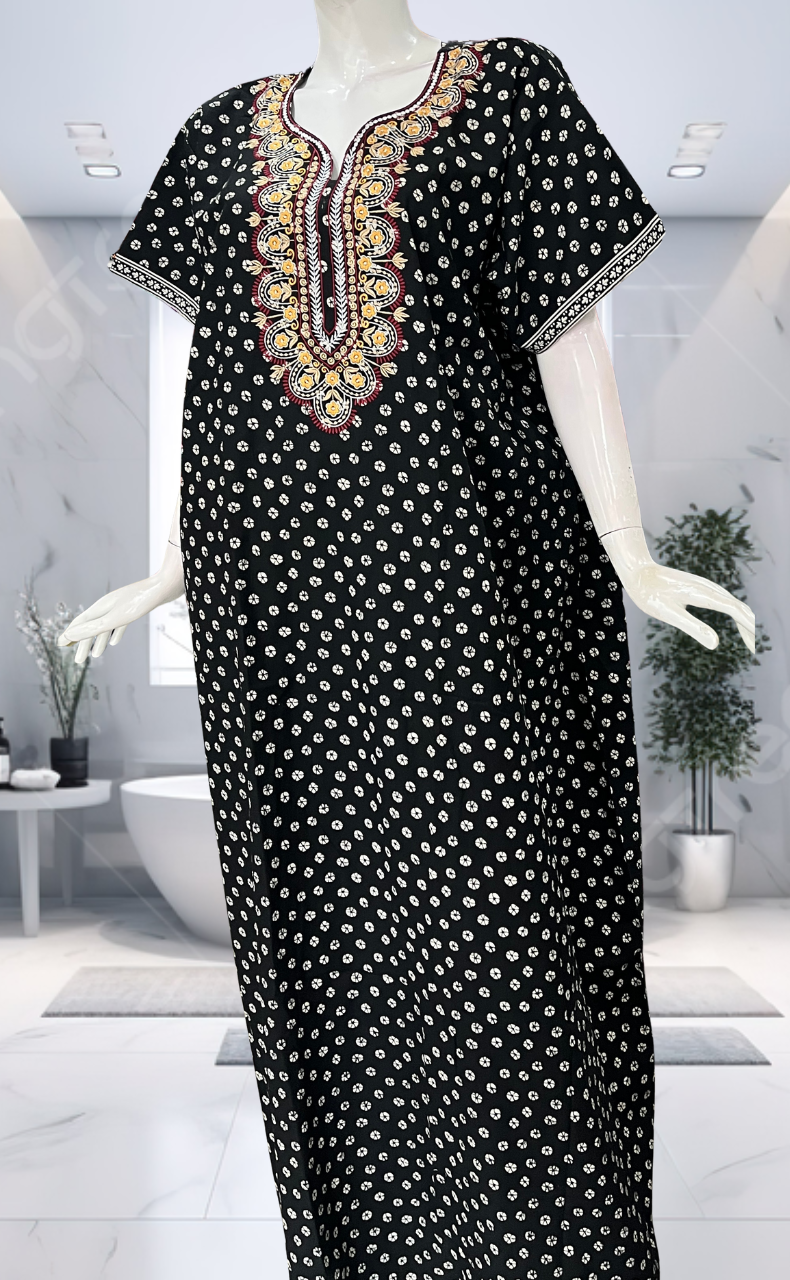 Black Dots Pure Cotton Nighty. Pure Durable Cotton | Laces and Frills
