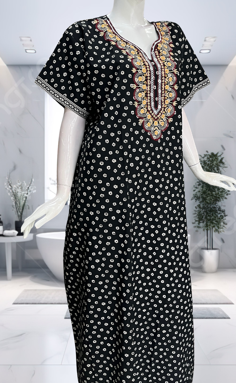 Black Dots Pure Cotton Nighty. Pure Durable Cotton | Laces and Frills