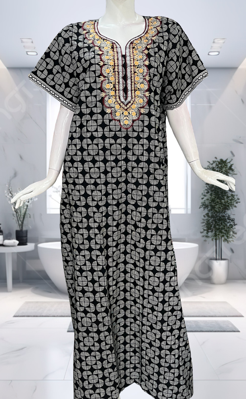 Black Abstract Pure Cotton Nighty. Pure Durable Cotton | Laces and Frills