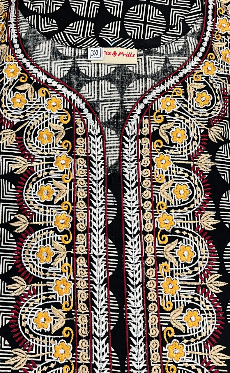 Black Abstract Pure Cotton Nighty. Pure Durable Cotton | Laces and Frills