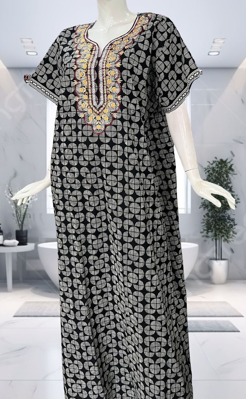 Black Abstract Pure Cotton Nighty. Pure Durable Cotton | Laces and Frills