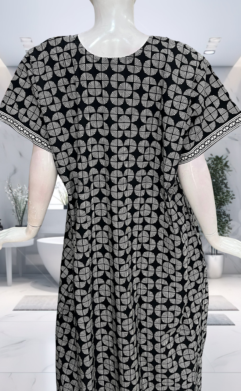 Black Abstract Pure Cotton Nighty. Pure Durable Cotton | Laces and Frills