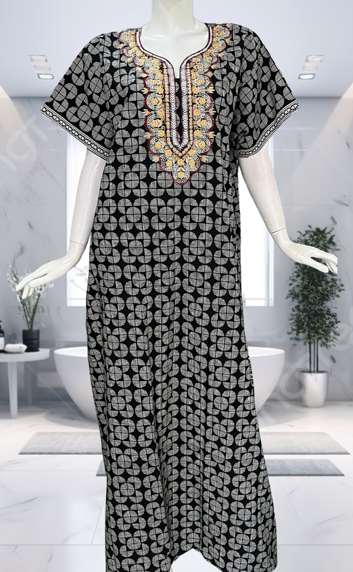 Black Abstract Pure Cotton Nighty. Pure Durable Cotton | Laces and Frills - Laces and Frills