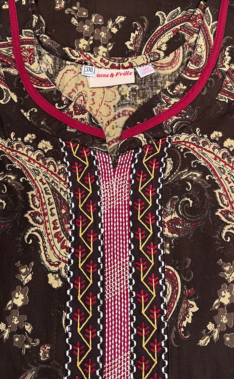 Brown Paisley Print Pure Cotton Nighty. Pure Durable Cotton | Laces and Frills