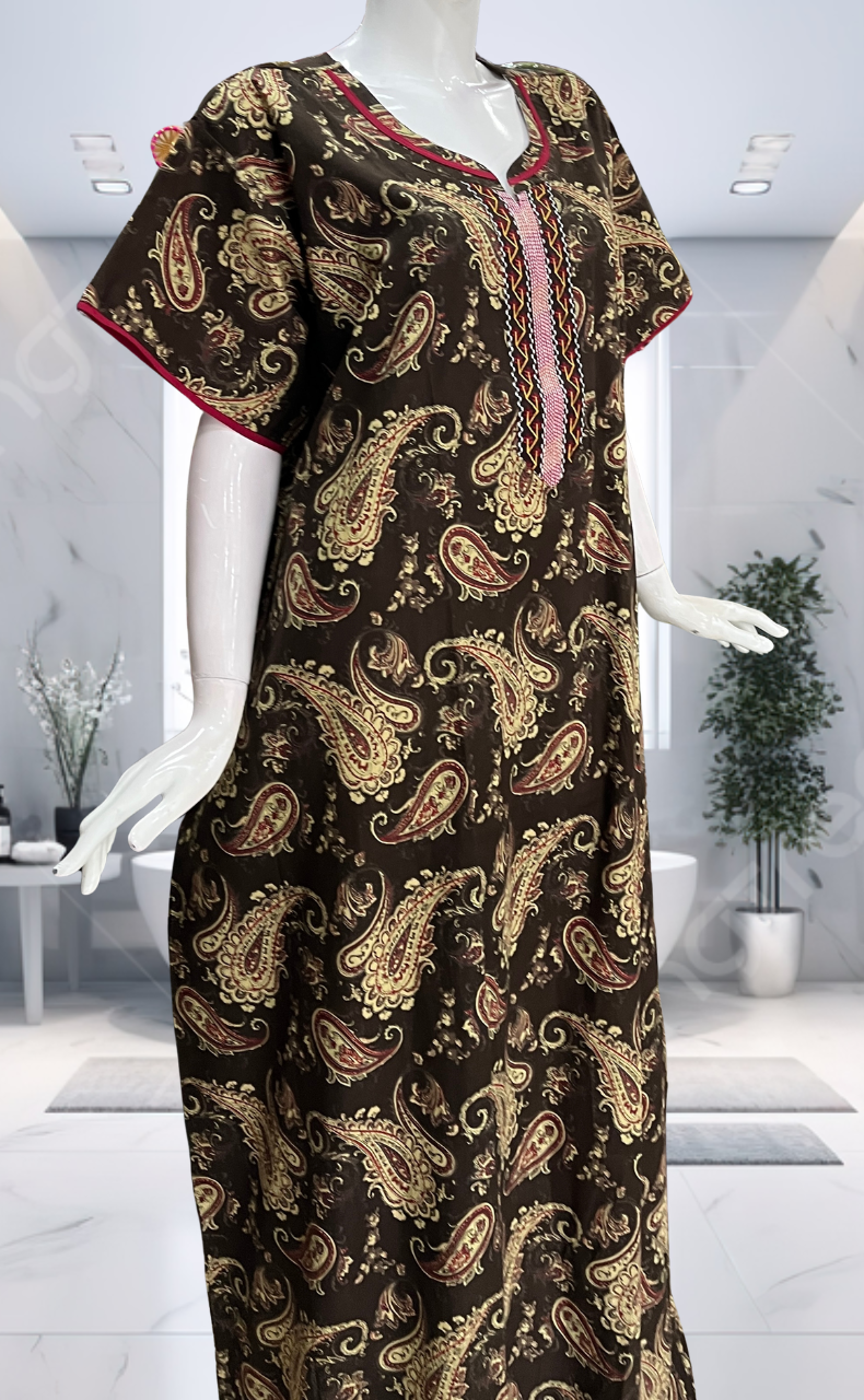 Brown Paisley Print Pure Cotton Nighty. Pure Durable Cotton | Laces and Frills