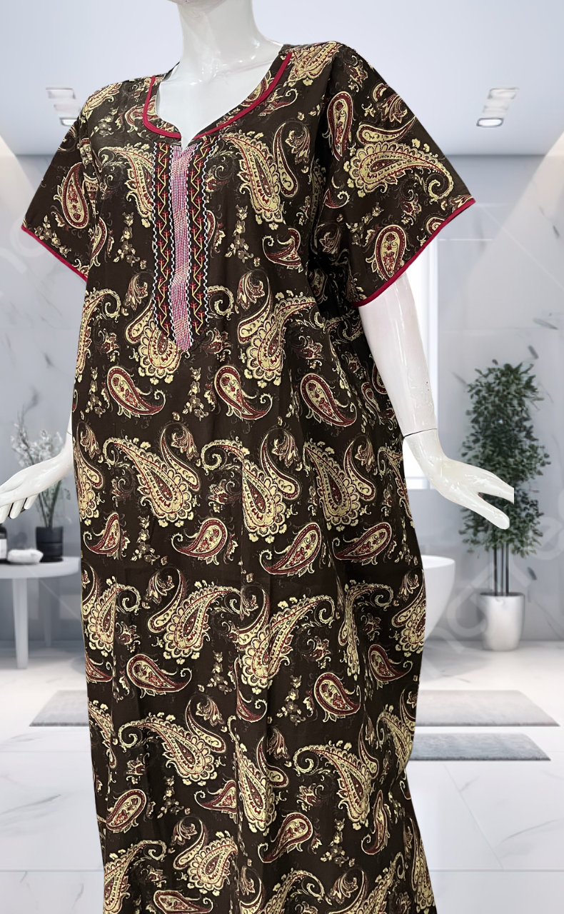 Brown Paisley Print Pure Cotton Nighty. Pure Durable Cotton | Laces and Frills