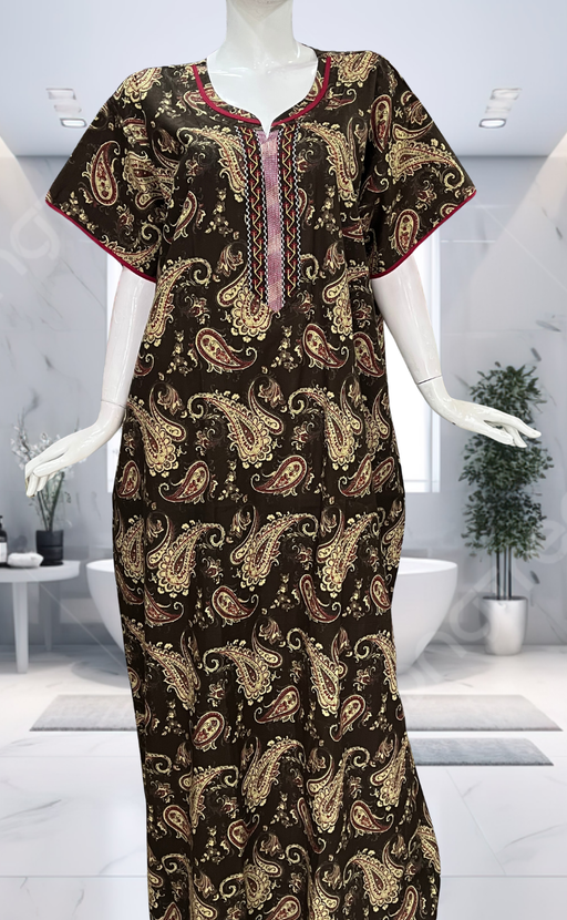 Brown Paisley Print Pure Cotton Nighty. Pure Durable Cotton | Laces and Frills - Laces and Frills