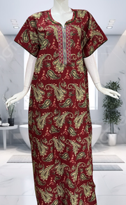 Maroon Paisley Print Pure Cotton Nighty. Pure Durable Cotton | Laces and Frills - Laces and Frills