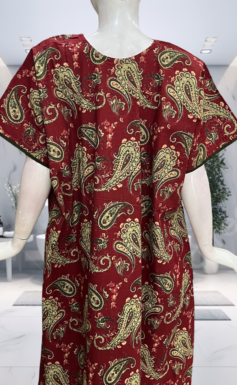 Maroon Paisley Print Pure Cotton Nighty. Pure Durable Cotton | Laces and Frills - Laces and Frills