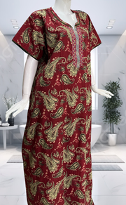 Maroon Paisley Print Pure Cotton Nighty. Pure Durable Cotton | Laces and Frills - Laces and Frills