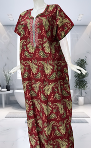 Maroon Paisley Print Pure Cotton Nighty. Pure Durable Cotton | Laces and Frills - Laces and Frills