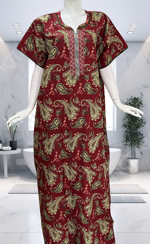 Maroon Paisley Print Pure Cotton Nighty. Pure Durable Cotton | Laces and Frills - Laces and Frills