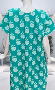 Sea Green Floral Pure Cotton Nighty. Pure Durable Cotton | Laces and Frills - Laces and Frills