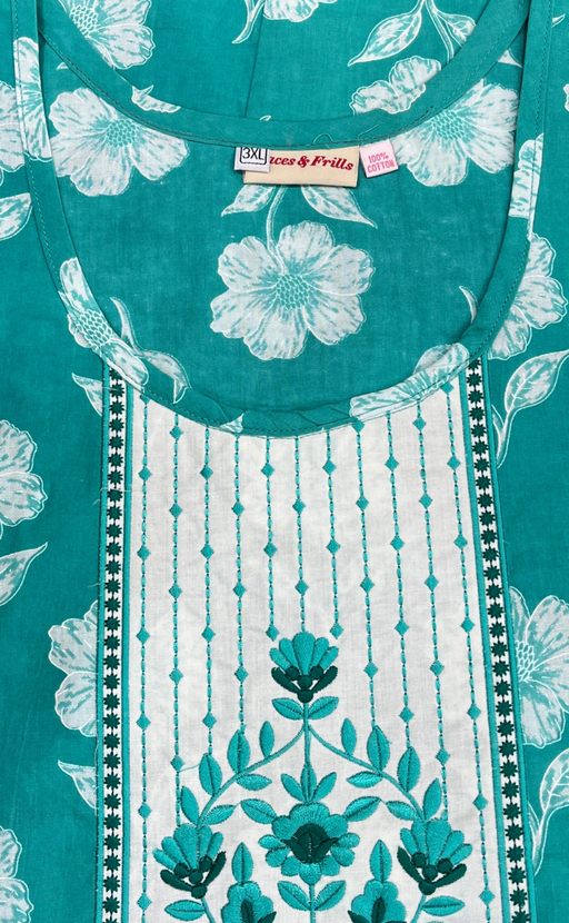 Sea Green Floral Pure Cotton Nighty. Pure Durable Cotton | Laces and Frills - Laces and Frills
