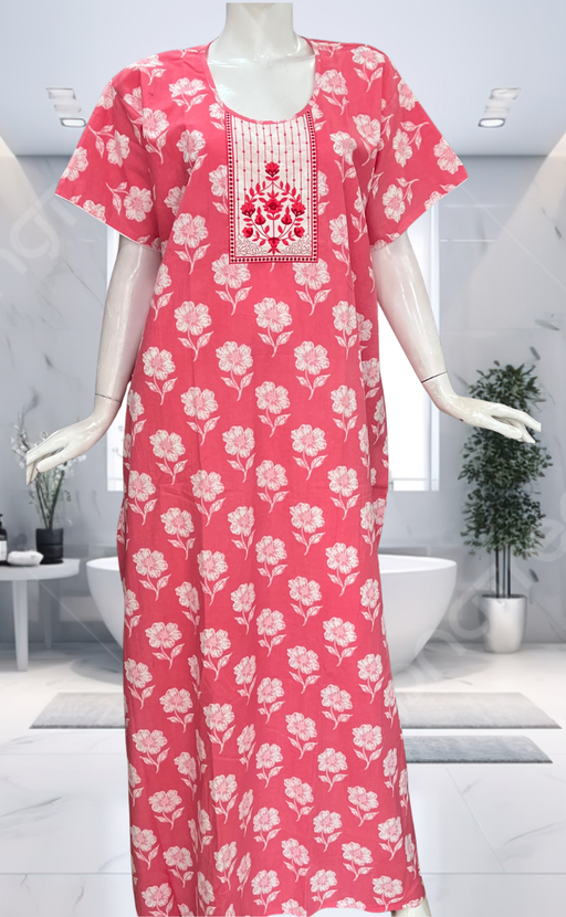 Peach Floral Pure Cotton Nighty. Pure Durable Cotton | Laces and Frills - Laces and Frills