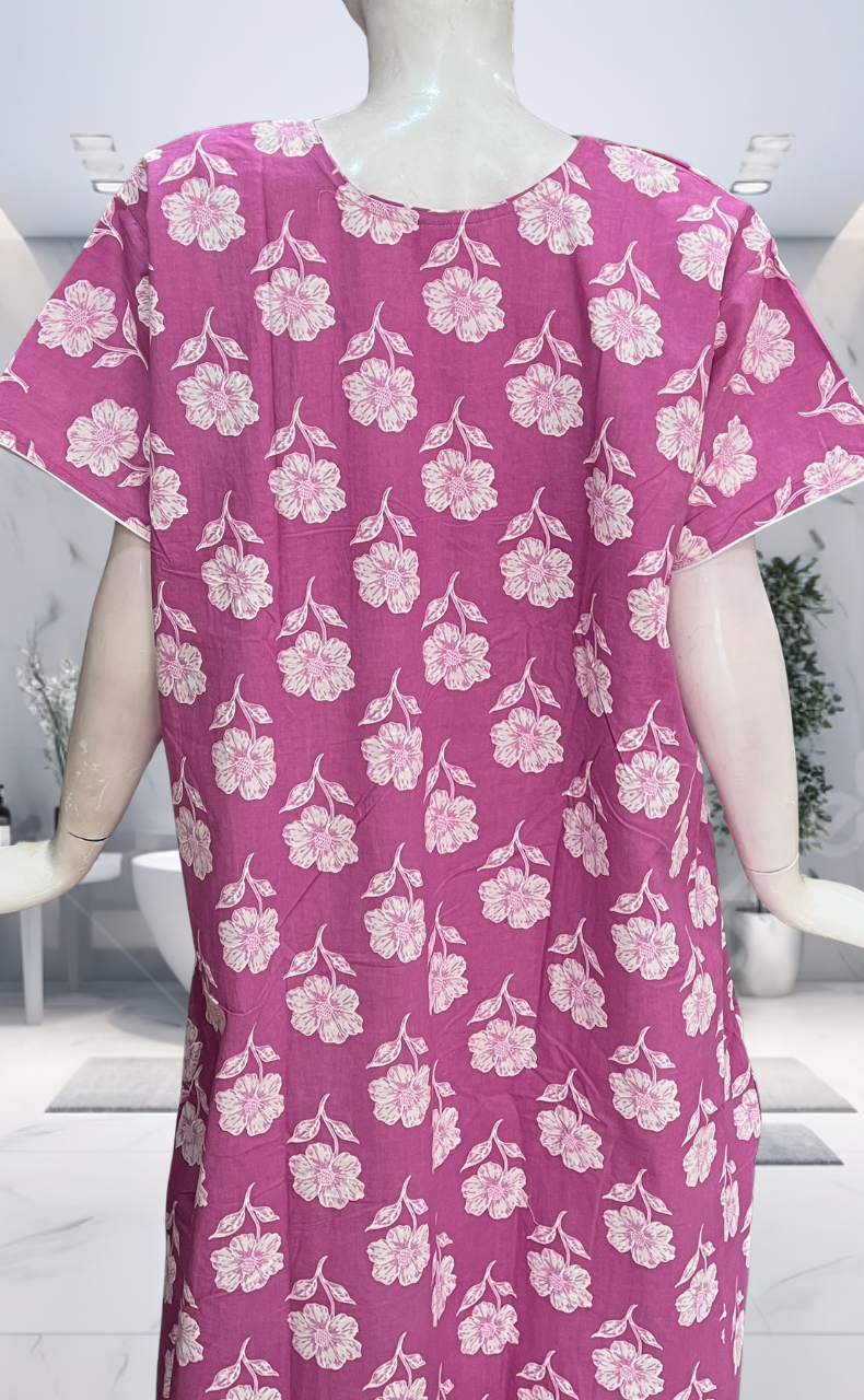 Purple Floral Pure Cotton Nighty. Pure Durable Cotton | Laces and Frills