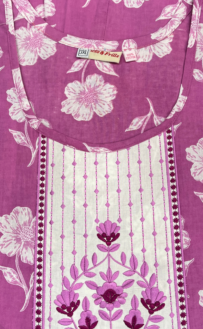 Purple Floral Pure Cotton Nighty. Pure Durable Cotton | Laces and Frills