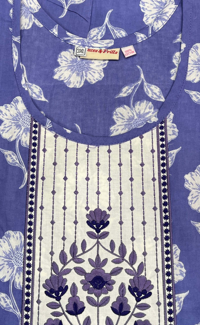 Lavender Floral Pure Cotton Nighty. Pure Durable Cotton | Laces and Frills - Laces and Frills