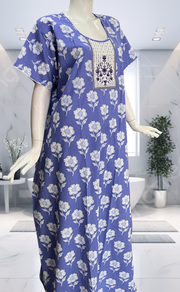 Lavender Floral Pure Cotton Nighty. Pure Durable Cotton | Laces and Frills - Laces and Frills