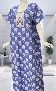 Lavender Floral Pure Cotton Nighty. Pure Durable Cotton | Laces and Frills - Laces and Frills