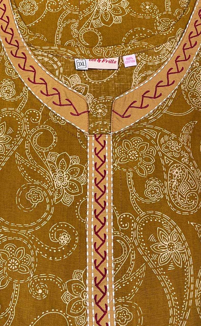 Mustard Paisley Print Pure Cotton Nighty. Pure Durable Cotton | Laces and Frills
