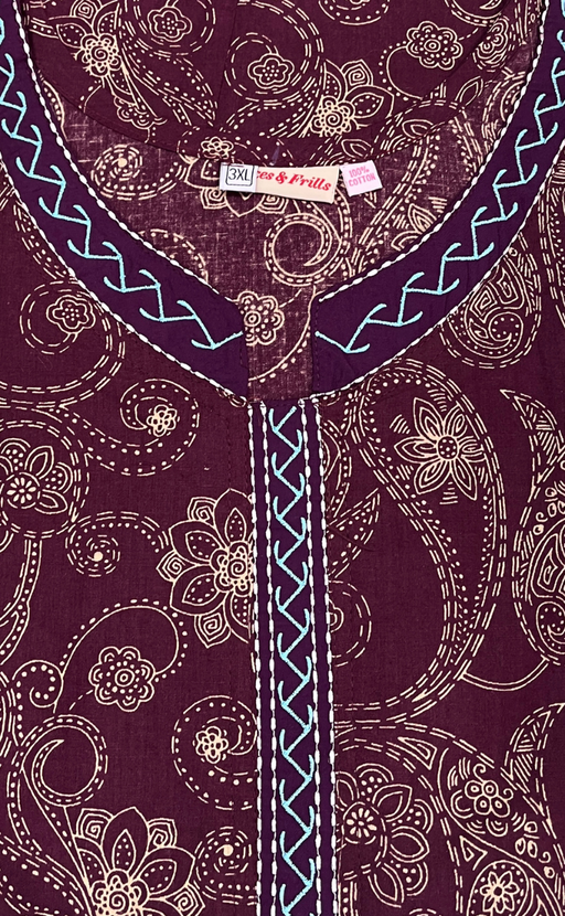 Maroon Paisley Print Pure Cotton Nighty. Pure Durable Cotton | Laces and Frills - Laces and Frills