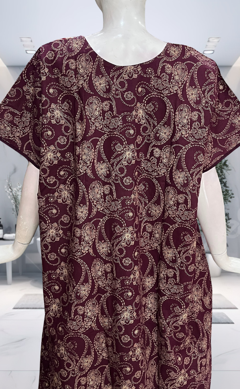 Maroon Paisley Print Pure Cotton Nighty. Pure Durable Cotton | Laces and Frills