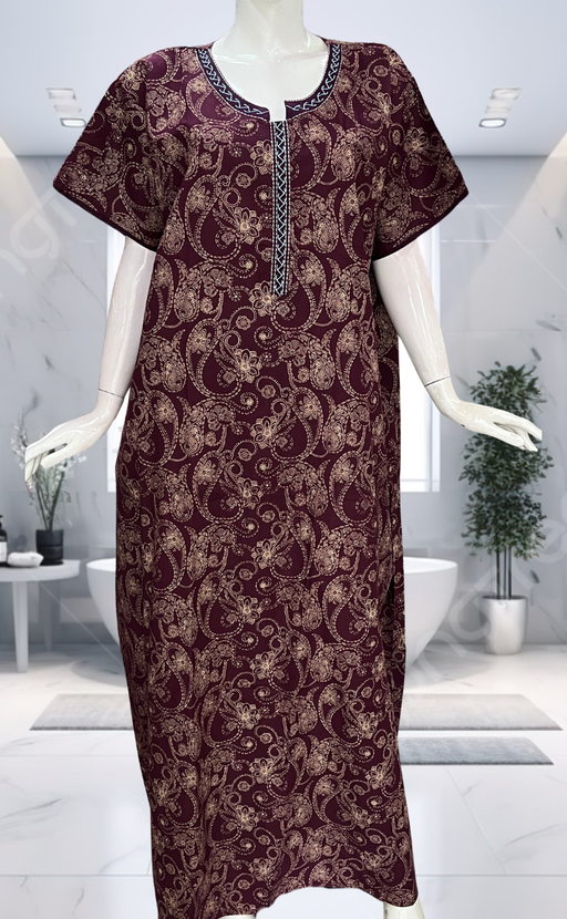 Maroon Paisley Print Pure Cotton Nighty. Pure Durable Cotton | Laces and Frills - Laces and Frills