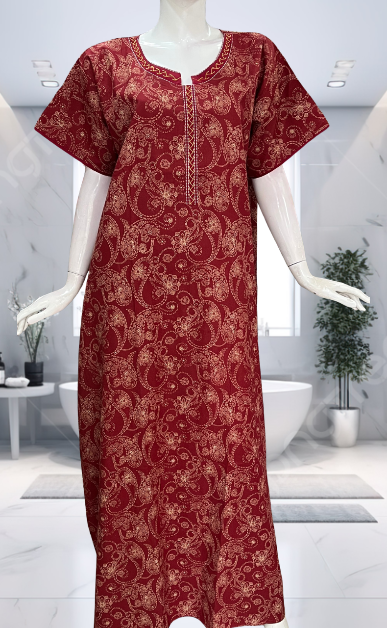 Red Paisley Print Pure Cotton Nighty. Pure Durable Cotton | Laces and Frills