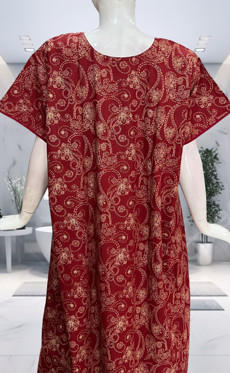 Red Paisley Print Pure Cotton Nighty. Pure Durable Cotton | Laces and Frills