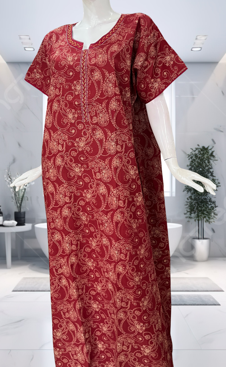 Red Paisley Print Pure Cotton Nighty. Pure Durable Cotton | Laces and Frills