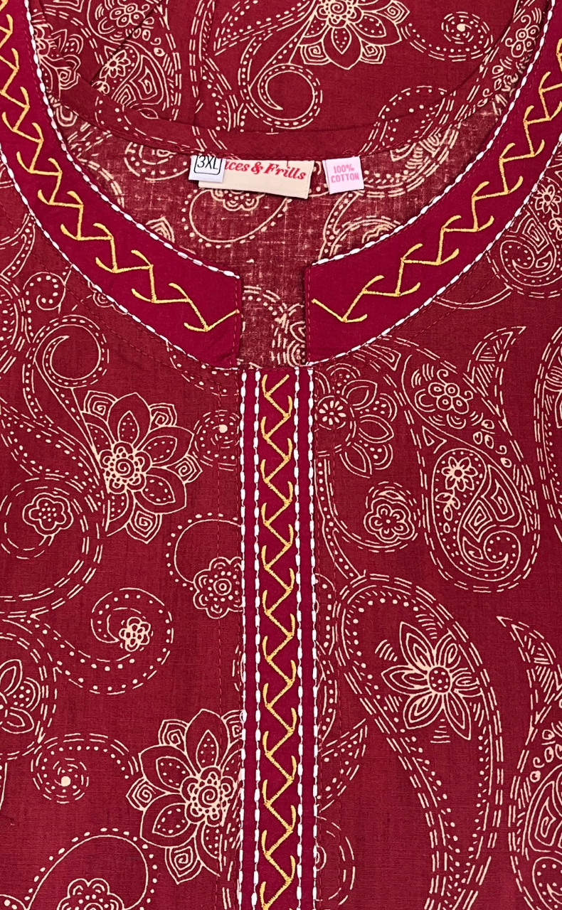 Red Paisley Print Pure Cotton Nighty. Pure Durable Cotton | Laces and Frills