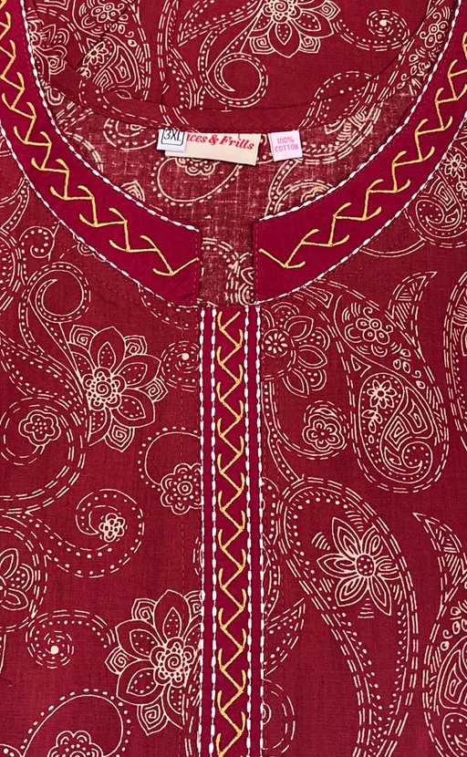 Red Paisley Print Pure Cotton Nighty. Pure Durable Cotton | Laces and Frills - Laces and Frills