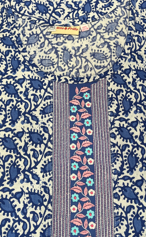 Blue Leafy Pure Cotton Nighty. Pure Durable Cotton | Laces and Frills - Laces and Frills