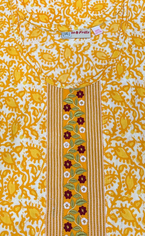 Yellow Leafy Pure Cotton Nighty. Pure Durable Cotton | Laces and Frills - Laces and Frills