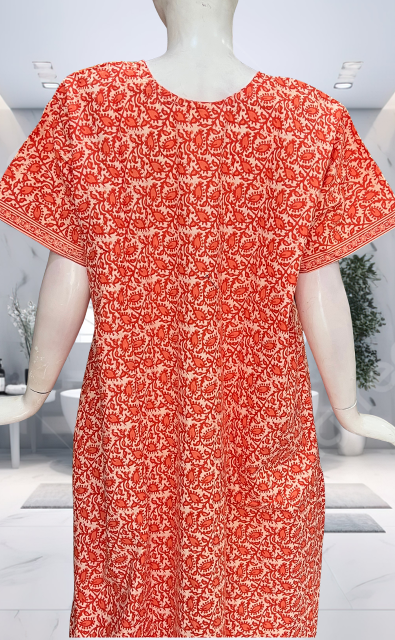 Peach Leafy Pure Cotton Nighty. Pure Durable Cotton | Laces and Frills
