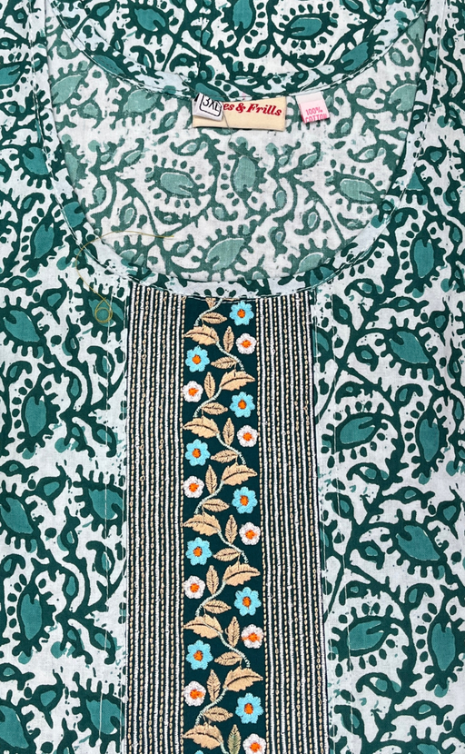 Sea Green Leafy Pure Cotton Nighty. Pure Durable Cotton | Laces and Frills - Laces and Frills