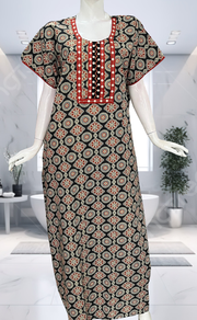 Black Ajrakh Pure Cotton Nighty. Pure Durable Cotton | Laces and Frills - Laces and Frills