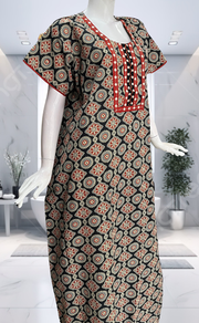 Black Ajrakh Pure Cotton Nighty. Pure Durable Cotton | Laces and Frills - Laces and Frills